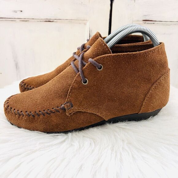 Minnetonka Brown Suede Leather Wedge Moc Chukkas Booties Womens Size 7 - Picture 1 of 8